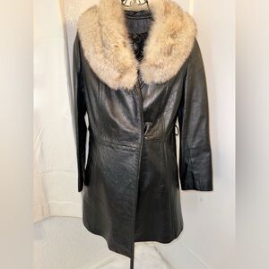 Women leather jacket with fur